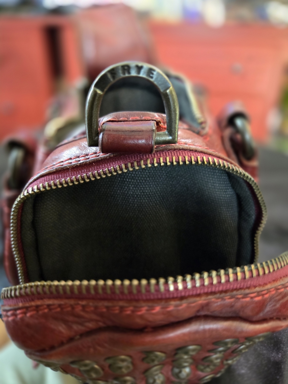 FRYE Red Leather Mini Satchel - Women's Bag - Picture 8 of 12